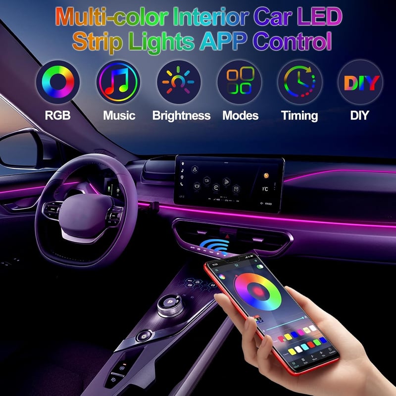 YUGUANG 5az1-ben autó LED szalag RGB 600cm music sync, app vezérlés