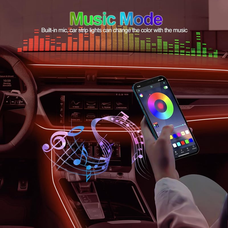YUGUANG 5az1-ben autó LED szalag RGB 600cm music sync, app vezérlés