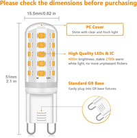 Yuiip G9 LED Izzó 4db, Szabályozható Fényerő, 340LM, 5W (50W Halogén Ekvivalens), Villódzásmentes, 3000K Meleg Fehér, 30000 Óra Élettartam 4
