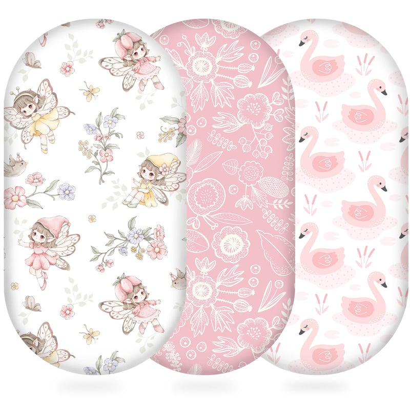 Yukkidds Moszkitó napínacia plachta do kolísky 3 ks, 81x41 cm, 360° gumi, mäkká, priedušná, z mikrovlákna, posteľná bielizeň pre bábätká, ružová víla