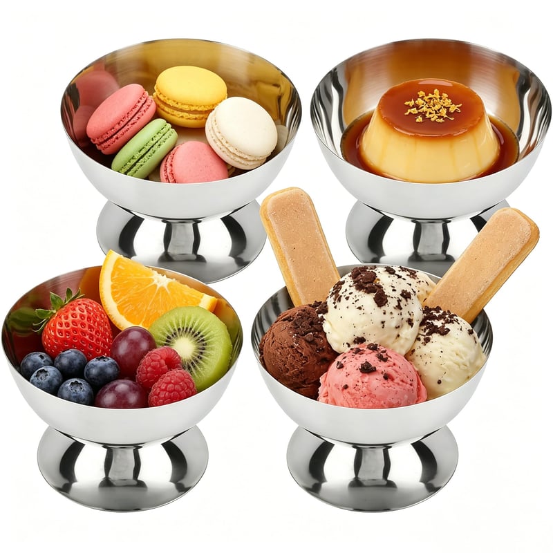 Set cupe pentru înghețată din oțel inoxidabil YuLiMirich – Boluri pentru desert vintage, pahare pentru cocktail, ideale pentru salată de fructe, iaurt sau budincă, design elegant, 4 bucăți