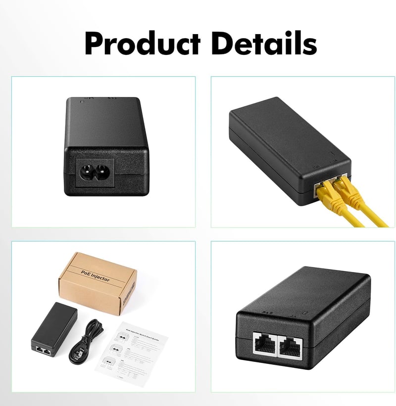 YuLinca 2 Portos Gigabit PoE+ Injektor, IEEE 802.3af 30W, 10/100/1000 Mbps, Plug & Play, Fali Rögzíthető, 100 Méteres Hatótáv