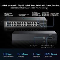 YuLinca 24 Portos PoE Switch - 10/100Mbps, 2 Gigabit Uplink, 300W, IEEE802.3af/at, VLAN, 250m PoE Hatótáv, Rack Szerelhető, Ventilátor Nélkü 3