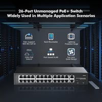 YuLinca 24 Portos PoE Switch - 10/100Mbps, 2 Gigabit Uplink, 300W, IEEE802.3af/at, VLAN, 250m PoE Hatótáv, Rack Szerelhető, Ventilátor Nélkü 2