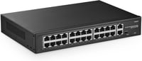 YuLinca 24 Portos PoE Switch - 10/100Mbps, 2 Gigabit Uplink, 300W, IEEE802.3af/at, VLAN, 250m PoE Hatótáv, Rack Szerelhető, Ventilátor Nélkü 1