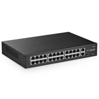 YuLinca 24-portni PoE Switch - 10/100Mbps, 2 Gigabit Uplink porta, 300W, IEEE802.3af/at, VLAN, 250m PoE Domet, Mogućnost montaže u rack, Bez ventilatora 1