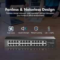 YuLinca 24 Portos PoE Switch - 10/100Mbps, 2 Gigabit Uplink, 300W, IEEE802.3af/at, VLAN, 250m PoE Hatótáv, Rack Szerelhető, Ventilátor Nélkü 6