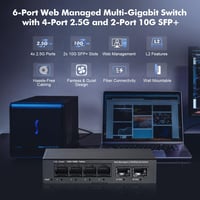 YuLinca 6 Portos 2.5G Menedzselhető Switch - 4x 2.5Gbps RJ45 + 2x 10G SFP+ Port, LACP/QOS/VLAN Támogatás, Fém Ház, Ventilátor Nélküli Hálóza 2
