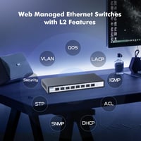 YuLinca 8 Portos 10Gbps SFP+ Menedzselhető Switch - 160Gbps Sávszélesség, 1G/2.5G/10G Kompatibilis, Ventilátormentes Fém Ház, Asztali/Falra  6