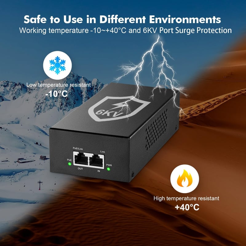 YuLinca Gigabit PoE+ Injektor 90W - 802.3af/at/bt Fém Adapter, 10/100/1000Mbps, Non-PoE to PoE Átalakító, 100m Hatótávolság, Kamerákhoz, AP-