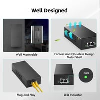 YuLinca Gigabit PoE+ Injektor 90W - 802.3af/at/bt Fém Adapter, 10/100/1000Mbps, Non-PoE to PoE Átalakító, 100m Hatótávolság, Kamerákhoz, AP- 7
