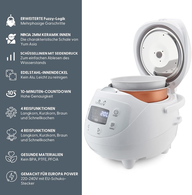 Yum Asia Panda Mini rizsfőző Ninja kerámia edénnyel, 0,63L, fehér - Arctic White