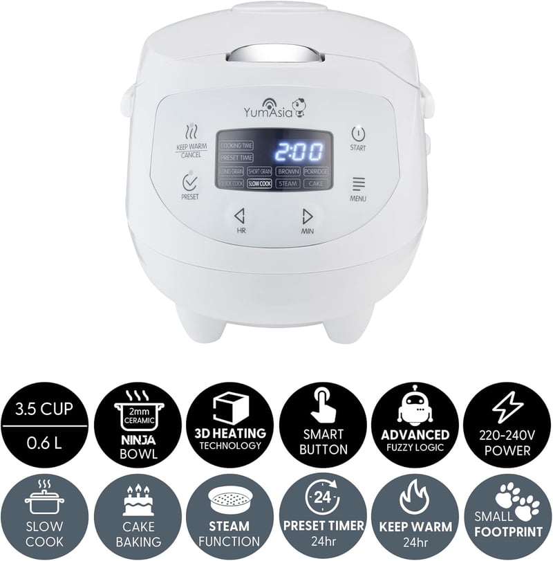 Yum Asia Panda Mini rizsfőző Ninja kerámia edénnyel, 0,63L, fehér - Arctic White