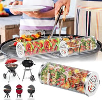 YumSur 2 db Rozsdamentes Acél Grillkosár Szett - Forgatható BBQ Kosár Zöldségekhez, Kempingezéshez, Sütőhöz - Mosogatógépben Mosható 6