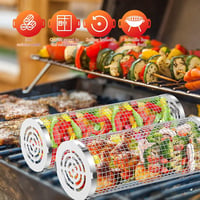 YumSur 2 db Rozsdamentes Acél Grillkosár Szett - Forgatható BBQ Kosár Zöldségekhez, Kempingezéshez, Sütőhöz - Mosogatógépben Mosható 3