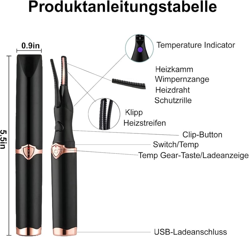 YumSur Elektromos Szempillgöndörítő - 3 Hőmérséklet Fokozattal, USB Töltéssel, Gyors és Tartós Göndörítés Minden Szempillatípushoz, Fekete