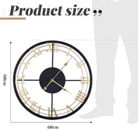 Yumyolk 60 cm Nagy Méretű Kerek Fali Óra - Csendes Járású, Római Számlapos, Fekete-Arany Fém Kivitel, Nappali, Hálószoba Dekoráció 2