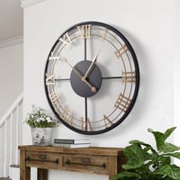 Yumyolk 60 cm Nagy Méretű Kerek Fali Óra - Csendes Járású, Római Számlapos, Fekete-Arany Fém Kivitel, Nappali, Hálószoba Dekoráció 6
