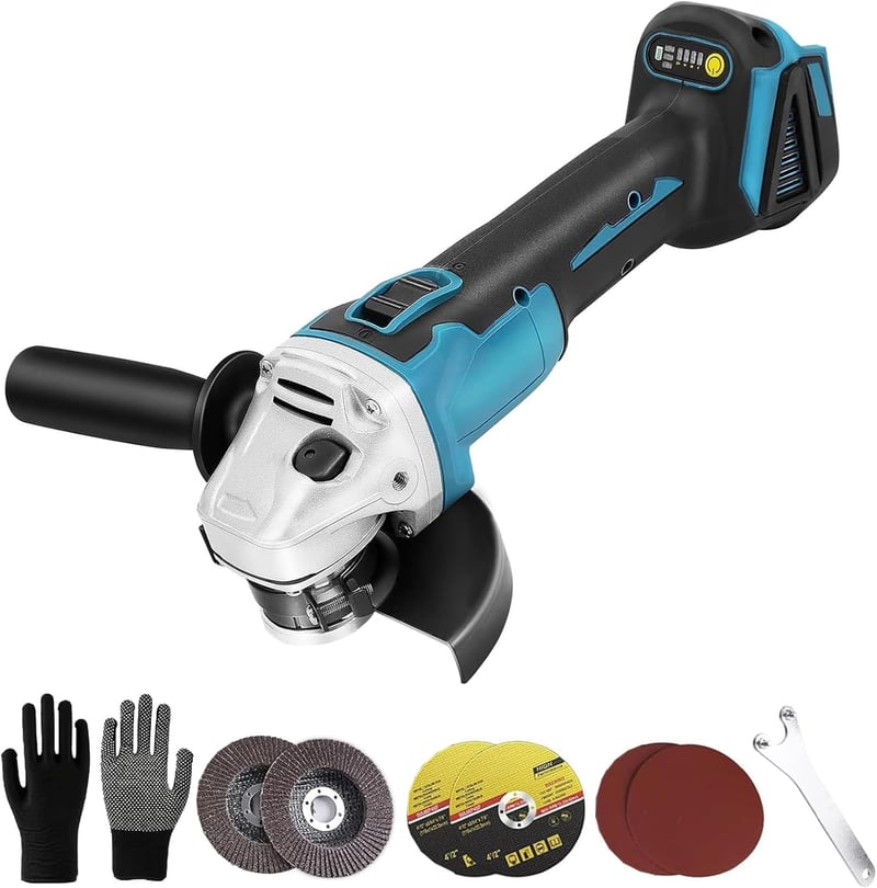 YUNJLI 18V Akkus Sarokcsiszoló 125mm Kefementes Motorral - 800W, 10000 RPM, Sebességszabályzós Fémcsiszoló Vágáshoz, Csiszoláshoz és Políroz