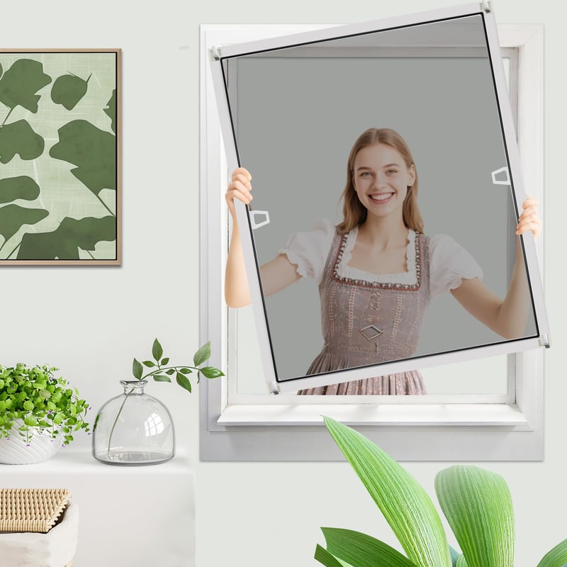 Plasă de țânțari YUNLEX pentru fereastră cu ramă de aluminiu, 60x80 cm, plasă anti-insecte cu fixare fără găurire, filtru pentru fereastră, protecție împotriva țânțarilor