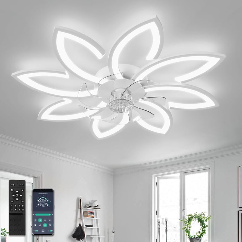 YUNLONG 90 cm Mennyezeti Ventilátor LED Világítással - Csendes DC Motor, 6 Sebességes, Távirányítós, Fehér, Hálószobába, Nappaliba