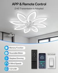 YUNLONG 90 cm Mennyezeti Ventilátor LED Világítással - Csendes DC Motor, 6 Sebességes, Távirányítós, Fehér, Hálószobába, Nappaliba 4
