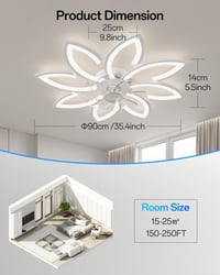 YUNLONG 90 cm Mennyezeti Ventilátor LED Világítással - Csendes DC Motor, 6 Sebességes, Távirányítós, Fehér, Hálószobába, Nappaliba 6