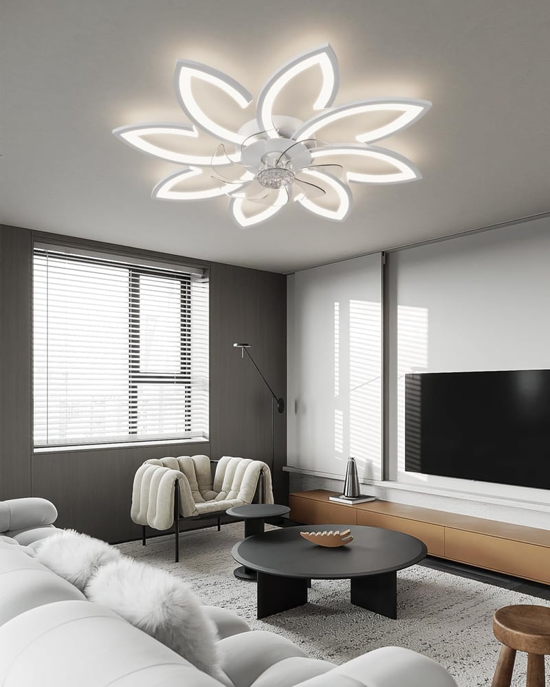 YUNLONG 90 cm Mennyezeti Ventilátor LED Világítással - Csendes DC Motor, 6 Sebességes, Távirányítós, Fehér, Hálószobába, Nappaliba
