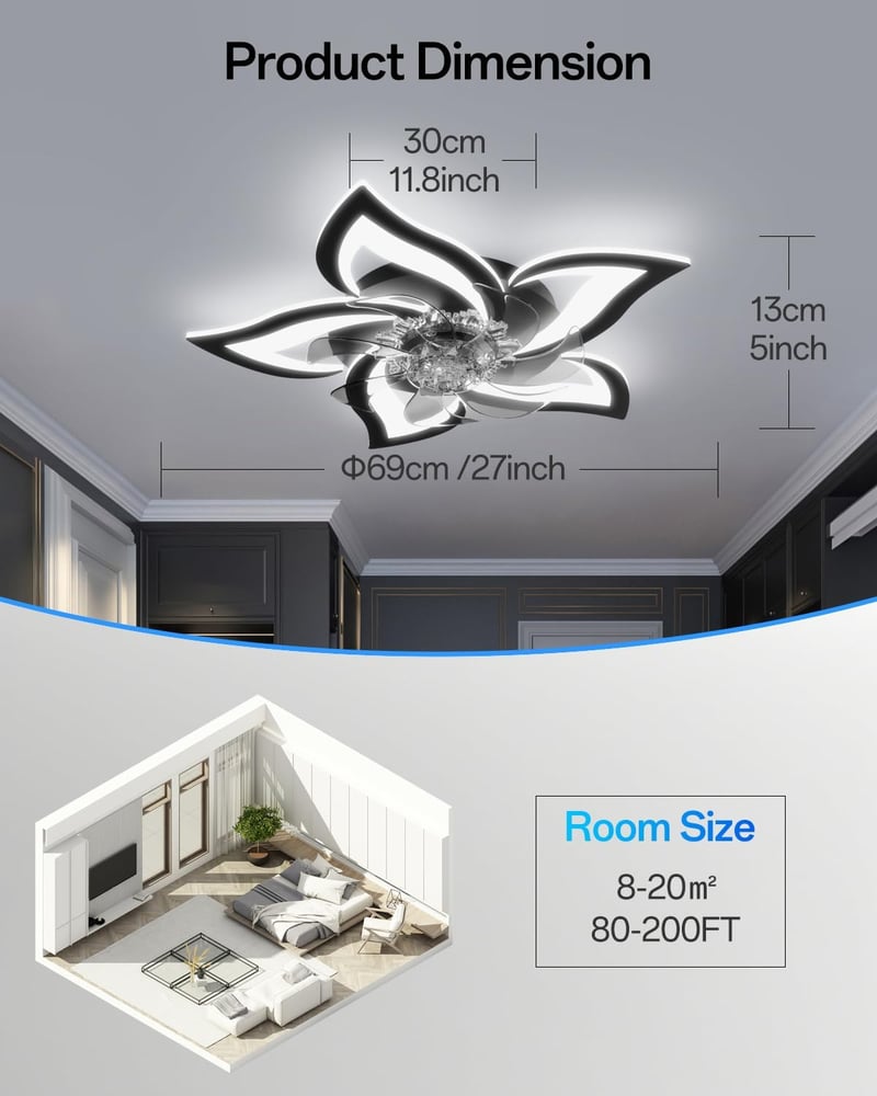 YUNLONG Okos Mennyezeti Ventilátor LED Világítással - Alexa és Google Kompatibilis, 6 Sebességű DC Motor, Nyári-Téli Üzemmód, Távirányítós, 