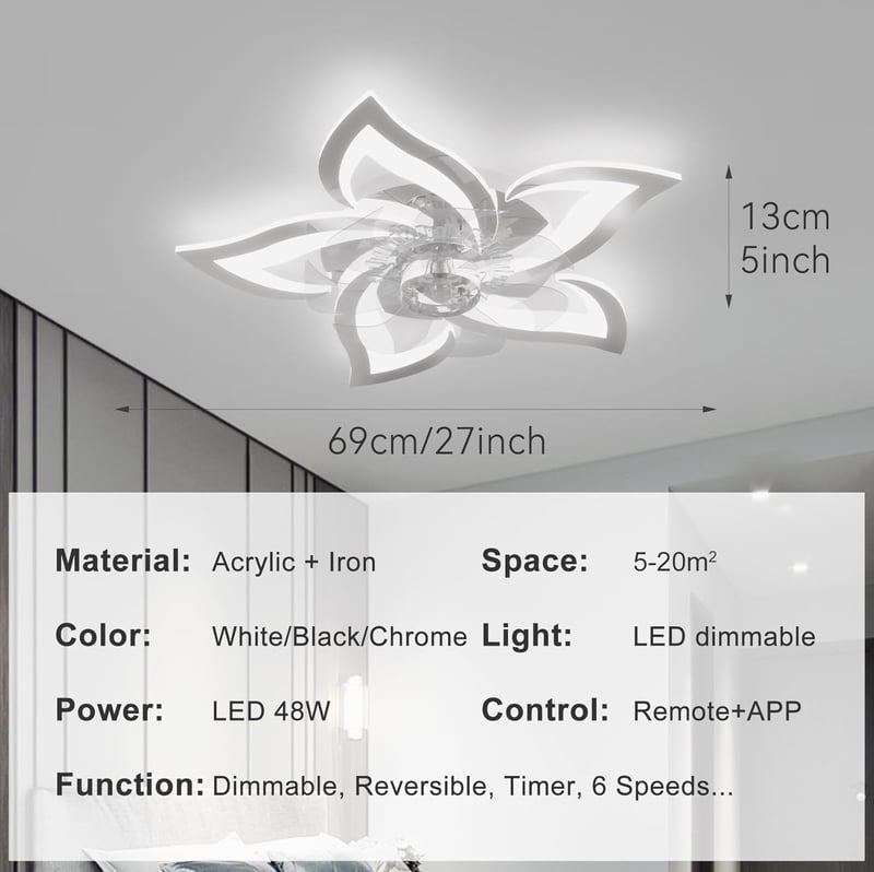 YUNLONG Mennyezeti Ventilátor Lámpával - Króm Dizájn, Távirányítós, 6 Sebességű DC Motor, Állítható Fényerő, Nyári-Téli Üzemmód

AI: I've cr