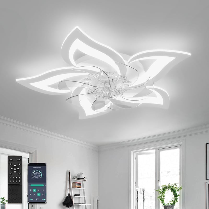 YUNLONG Mennyezeti Ventilátor Lámpával, Távirányítóval, Csendes DC Motor, 6 Fokozat, Dimmelhető