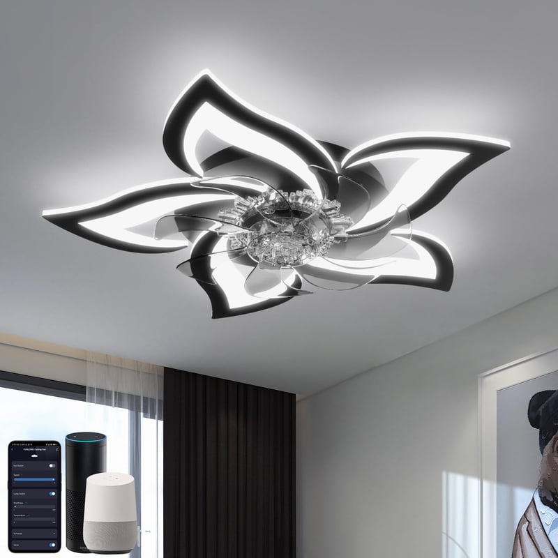 YUNLONG Okos Mennyezeti Ventilátor LED Világítással - Alexa és Google Kompatibilis, 6 Sebességű DC Motor, Nyári-Téli Üzemmód, Távirányítós, 