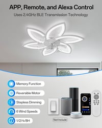 YUNLONG Okos Mennyezeti Ventilátor Virág Dizájnnal, Szabályozható LED Világítással, Alexa Kompatibilis, Távirányítóval, Bluetooth Vezérlés 5