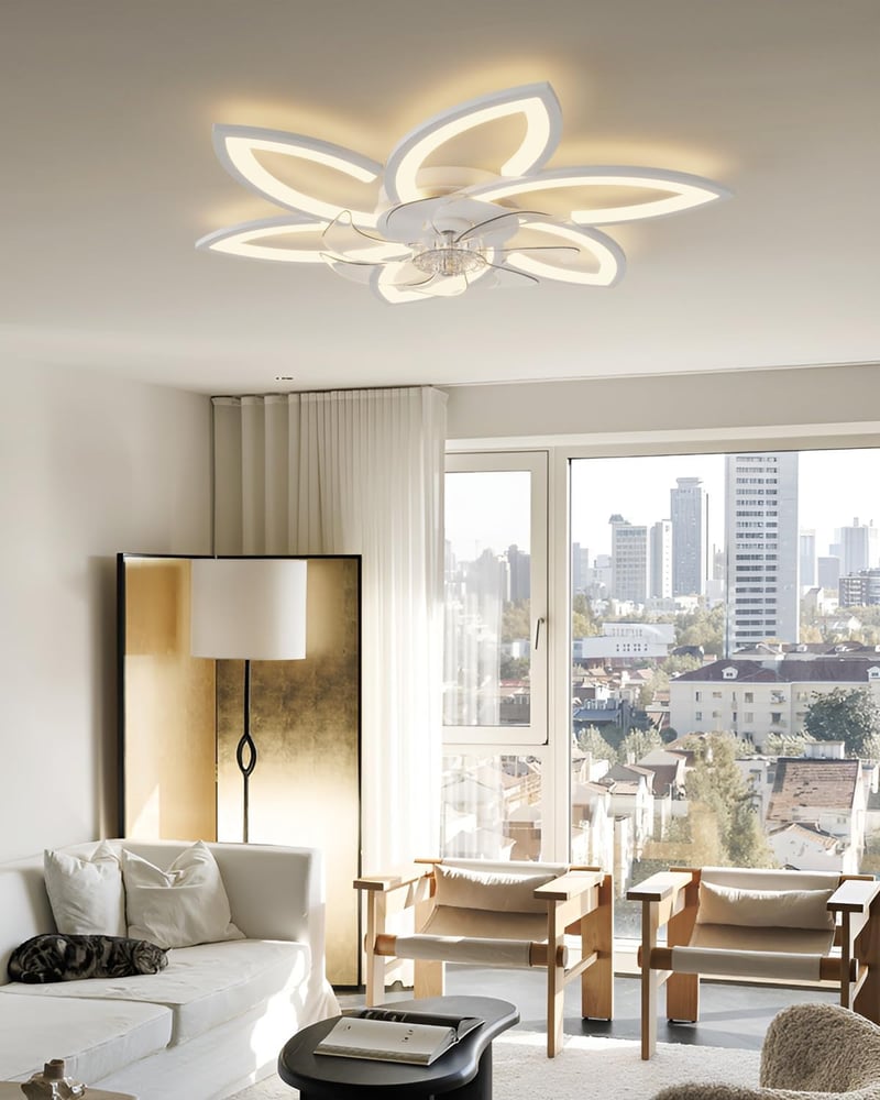 YUNLONG Okos Mennyezeti Ventilátor Virág Dizájnnal, Szabályozható LED Világítással, Alexa Kompatibilis, Távirányítóval, Bluetooth Vezérlés