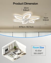 YUNLONG Okos Mennyezeti Ventilátor Virág Dizájnnal, Szabályozható LED Világítással, Alexa Kompatibilis, Távirányítóval, Bluetooth Vezérlés 7