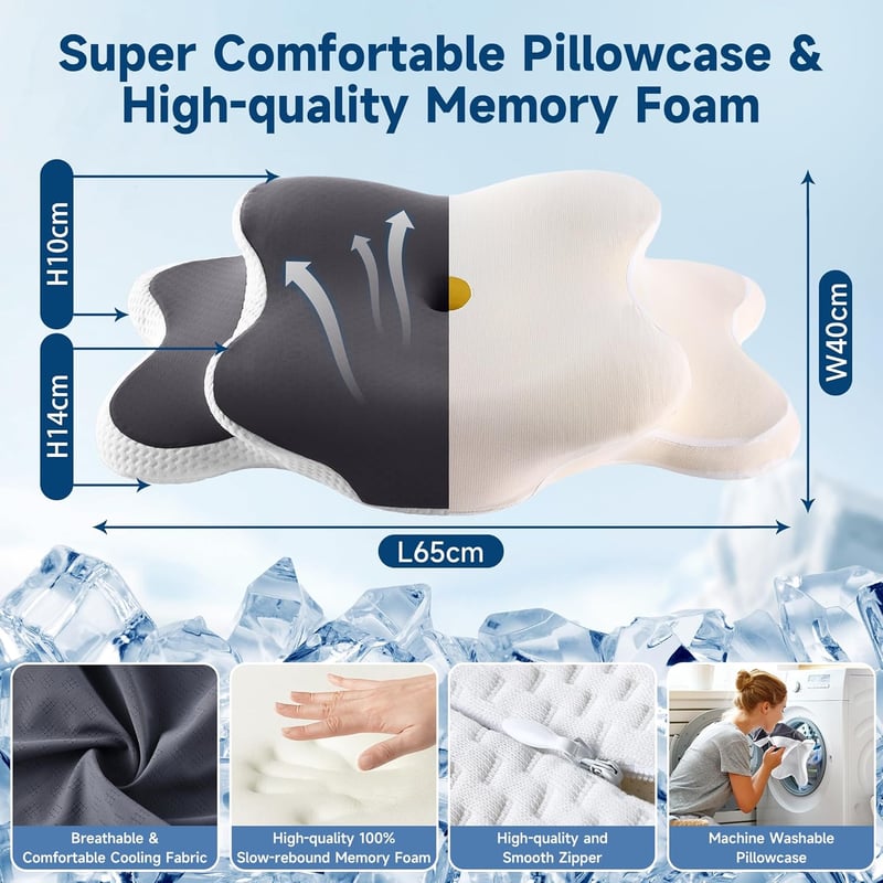YunNasi Memory Foam Ergonomikus Nyakpárna Ortopédikus Hűsítő Jégselyem Huzattal
