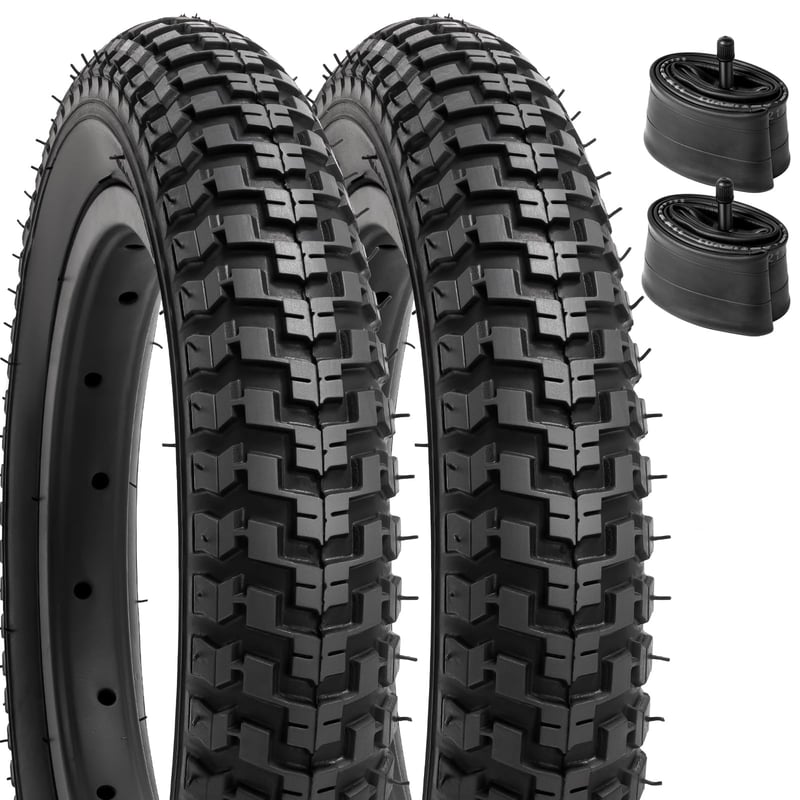 YunSCM set 2 anvelope pentru bicicletă copii 12,5 inchi 12 1/2 x 2 1/4 (57-203) și 2 camere de aer cu valvă Schrader compatibile 12.5x2.25