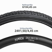 Anvelopă pentru bicicletă pliabilă YunSCM 24 inch 24x1.75 (47-507) și cameră de aer cu valvă auto AV 32mm Schrader, set 2 bucăți, pentru bicicletă montană MTB 7