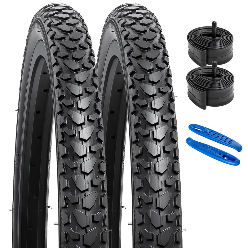 Anvelopă pentru bicicletă pliabilă YunSCM 24 inch 24x1.75 (47-507) și cameră de aer cu valvă auto AV 32mm Schrader, set 2 bucăți, pentru bicicletă montană MTB