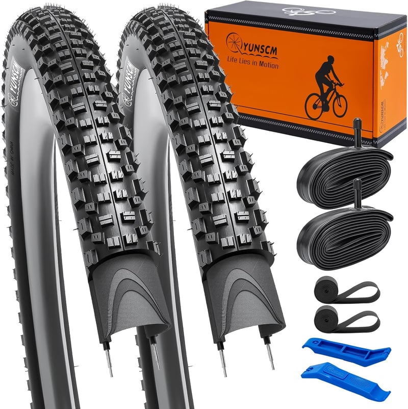 YUNSCM 26" Kerékpár Gumi Szett 26x2.25 Defektálló Külső + Belső Gumi AV32mm Szeleppel Mountain Bike MTB Bicikli Abroncs