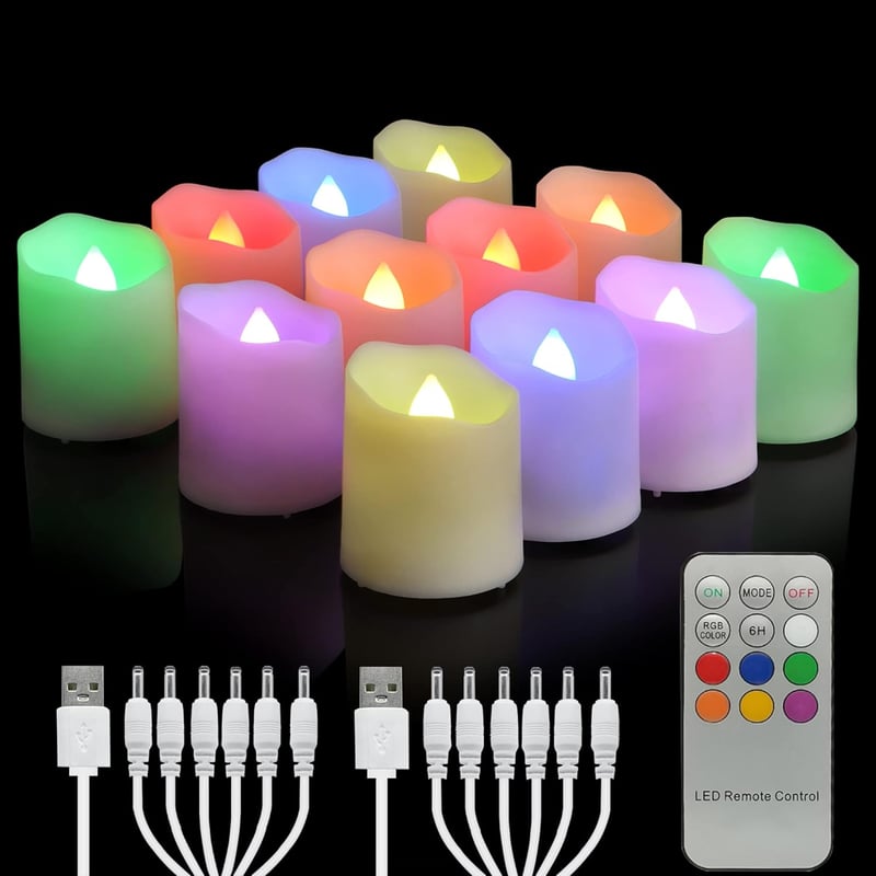yunsheng 12 db RGB LED gyertya távirányítóval, időzítővel, USB töltővel