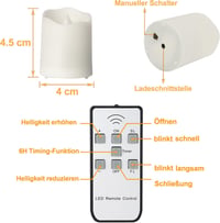 yunsheng 12 db Tölthető LED Teamécses Távirányítóval - Időzíthető Villódzó Fényjáték, Meleg Fehér, Dekoráció Esküvőre, Halloweenre, Karácson 4