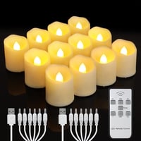 yunsheng 12 db Tölthető LED Teamécses Távirányítóval - Időzíthető Villódzó Fényjáték, Meleg Fehér, Dekoráció Esküvőre, Halloweenre, Karácson 1