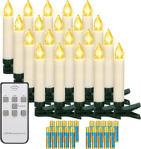 yunsheng 20 db LED Karácsonyi Gyertya - Vezeték Nélküli, Távirányítós, Időzíthető, Elemes Mikulásfa Fények IP64 Vízálló Csipesszel, Elemekke 1
