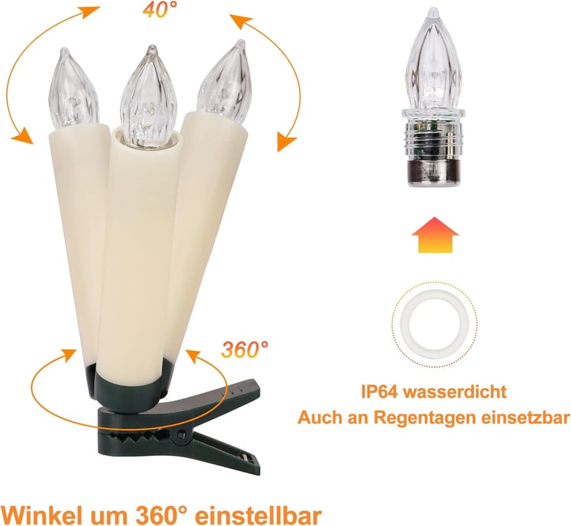 yunsheng 20 db LED Karácsonyi Gyertya - Vezeték Nélküli, Távirányítós, Időzíthető, Elemes Mikulásfa Fények IP64 Vízálló Csipesszel, Elemekke