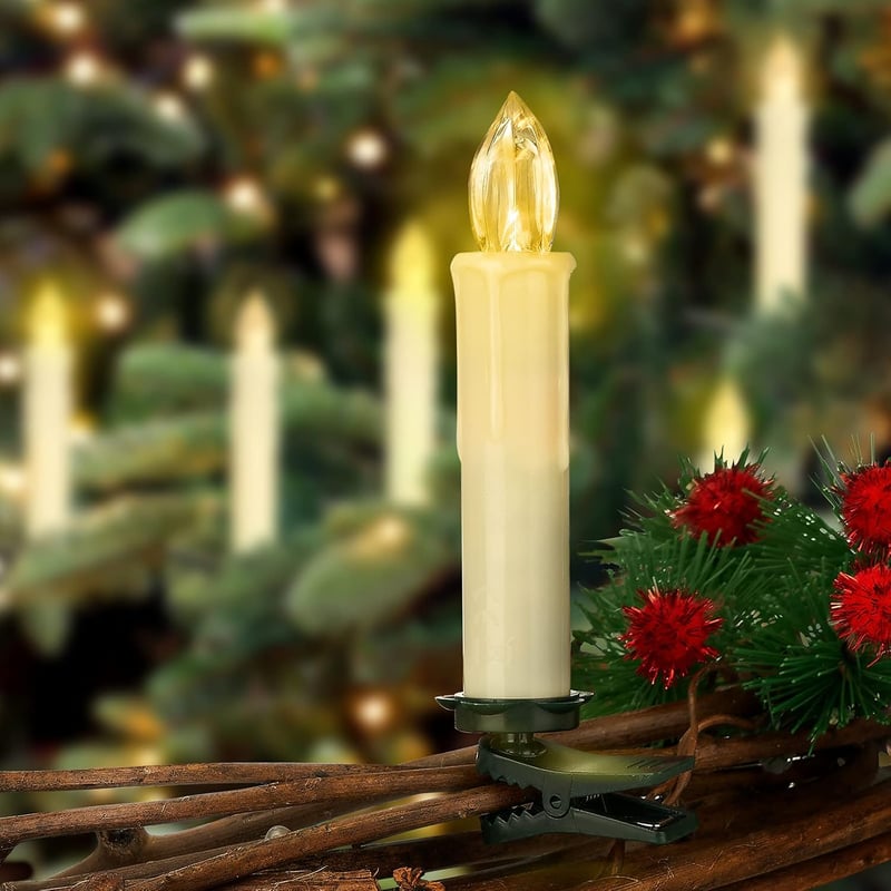 yunsheng Karácsonyi LED Gyertyafüzér - 20 db Elemes, Távirányítós, Időzíthető, Vízálló Fényfüzér Karácsonyfa Dekorációhoz, Meleg Fehér Fénny