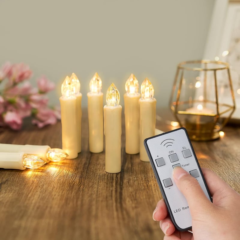 yunsheng Karácsonyi LED Gyertyafüzér - 20 db Elemes, Távirányítós, Időzíthető, Vízálló Fényfüzér Karácsonyfa Dekorációhoz, Meleg Fehér Fénny