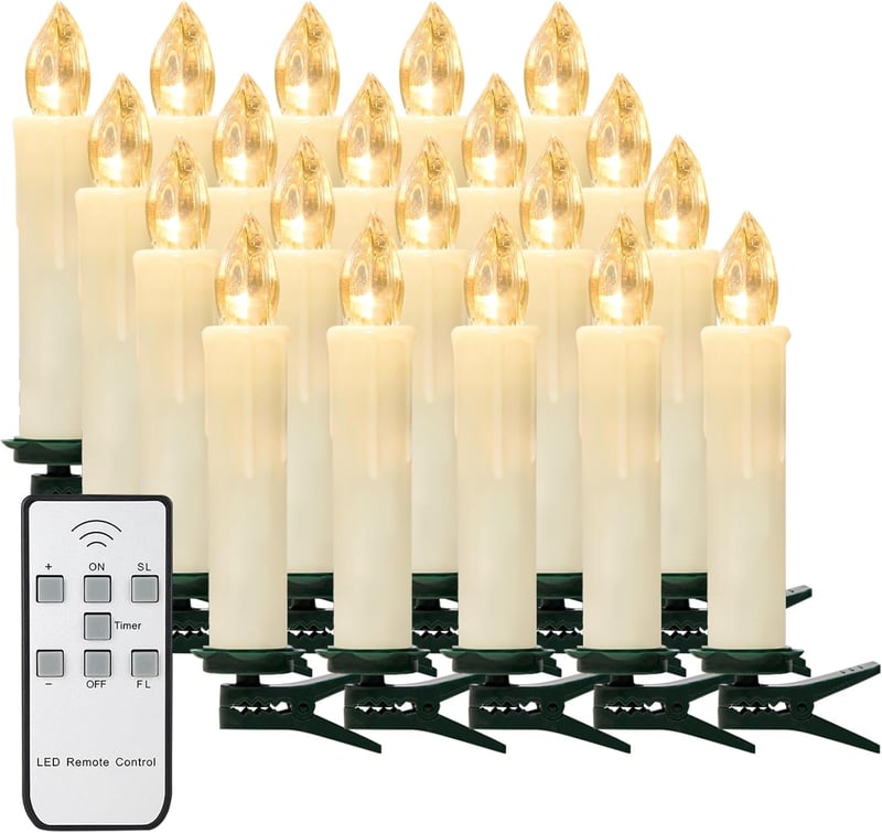 yunsheng Karácsonyi LED Gyertyafüzér - 20 db Elemes, Távirányítós, Időzíthető, Vízálló Fényfüzér Karácsonyfa Dekorációhoz, Meleg Fehér Fénny
