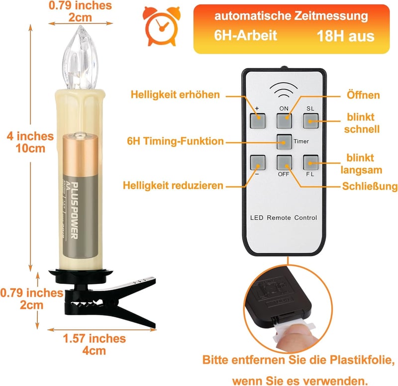 yunsheng Karácsonyi LED Gyertyafüzér - 20 db Elemes, Távirányítós, Időzíthető, Vízálló Fényfüzér Karácsonyfa Dekorációhoz, Meleg Fehér Fénny