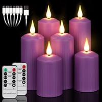 yunsheng Tölthető LED Gyertyák 6 db-os Szett - Vízálló, Távirányítós, Lila Római Oszlop Dekoráció, 4/6 Órás Időzítővel, Type-C Töltéssel, 3  1